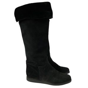 Ferragamo My Ease Black Shearling Suede Tall Boots